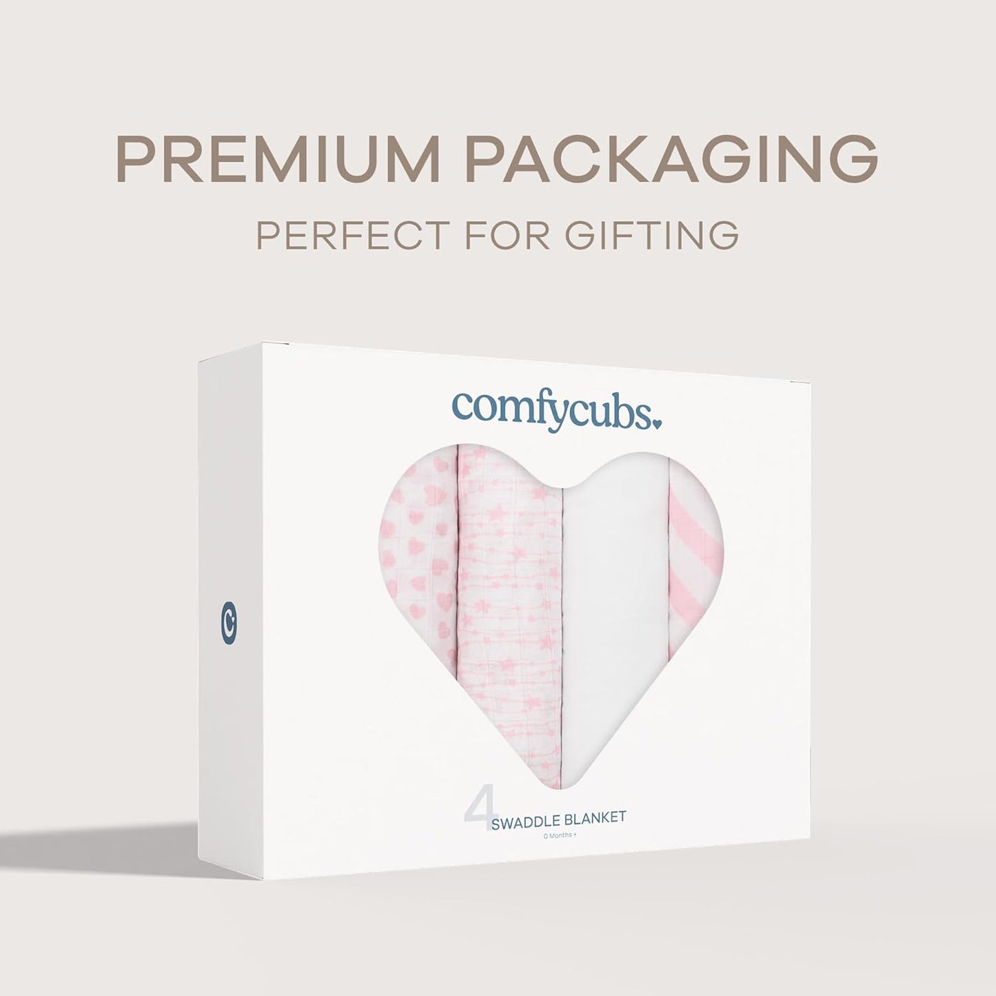 Comfy Cubs Muslin Swaddle Blankets Pack of 4, 47 x 47 Inches, Soft Cotton Baby Blanket Set, Large Multipurpose Swaddling Wraps for Newborns - Self-Soothing Swaddle - Pink