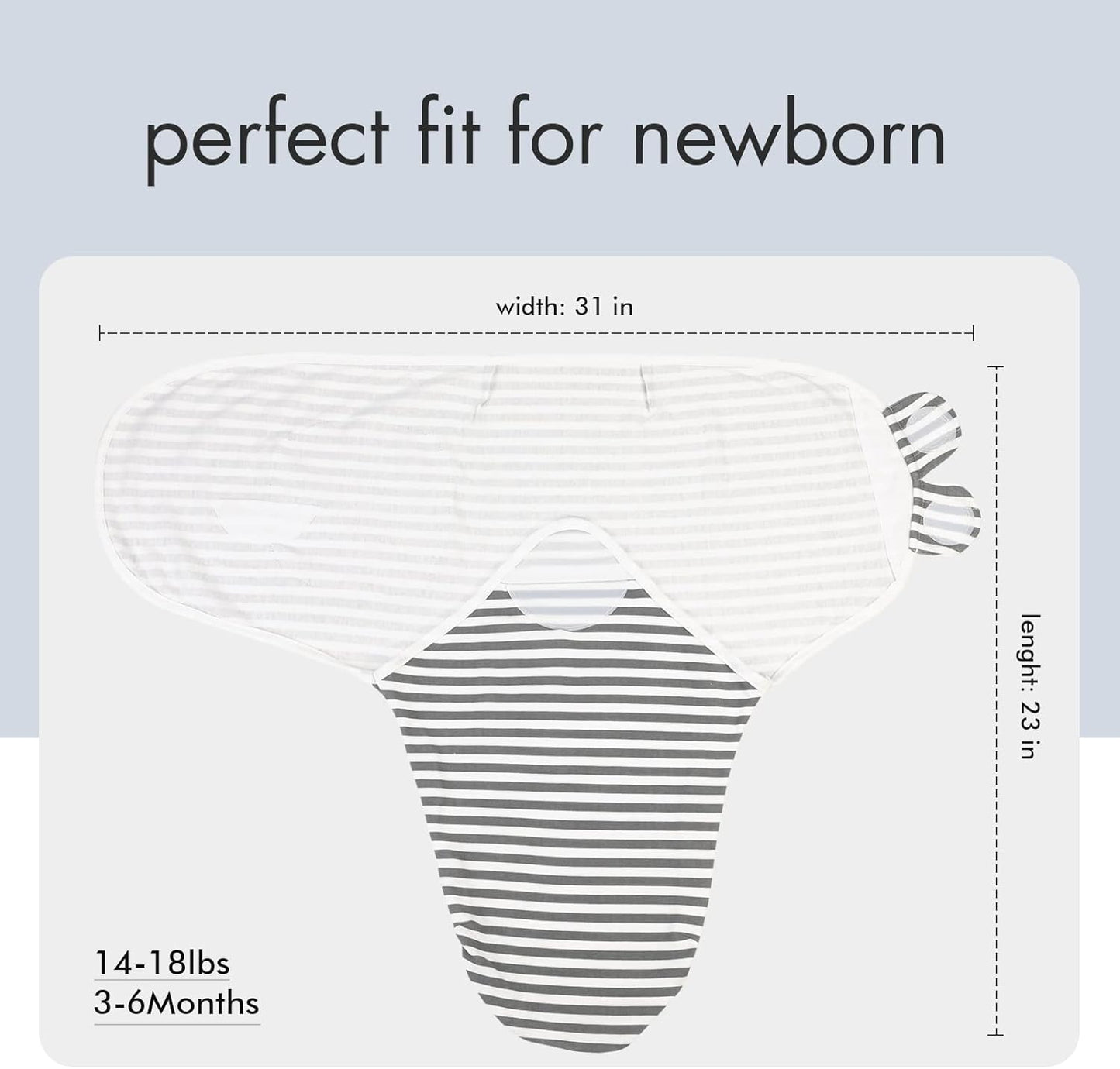 GLLQUEN BABY Swaddle Blankets for Baby Boy Girl, 3-6 Months, Gray Elephant Star & Stripe, 3 Pack Wrap Set, Newborn Adjustable Swaddles Sleep Sack,(Medium/Large)