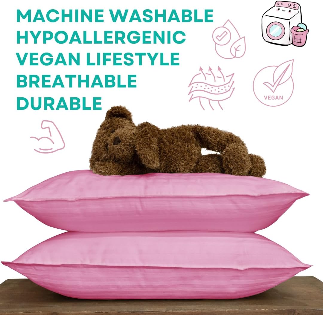 kinder Fluff Toddler Pillow (2-Pack) – The Only 300TC Soft Cotton Pillow with Down Alternative Fill – Hypoallergenic, Machine Washable & Perfect for Kids 2+ Years (13x18in, Pink)