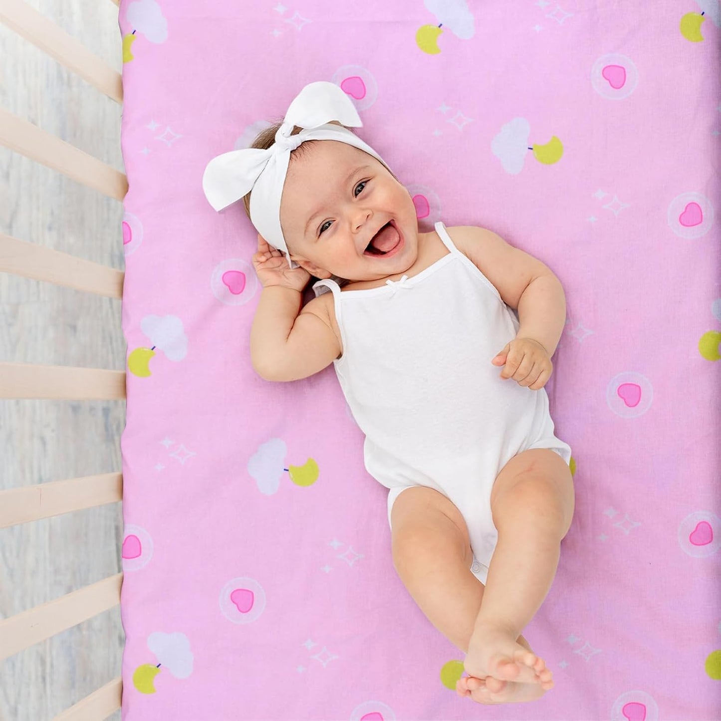 UOMNY Crib Sheet, Pink Clouds Crib Sheets Baby Sheet for Standard Crib and Toddler Mattresses Nursery Bedding Sheet Crib Mattress Sheets for Boys and Girls 1 Pack Toddler Sheet