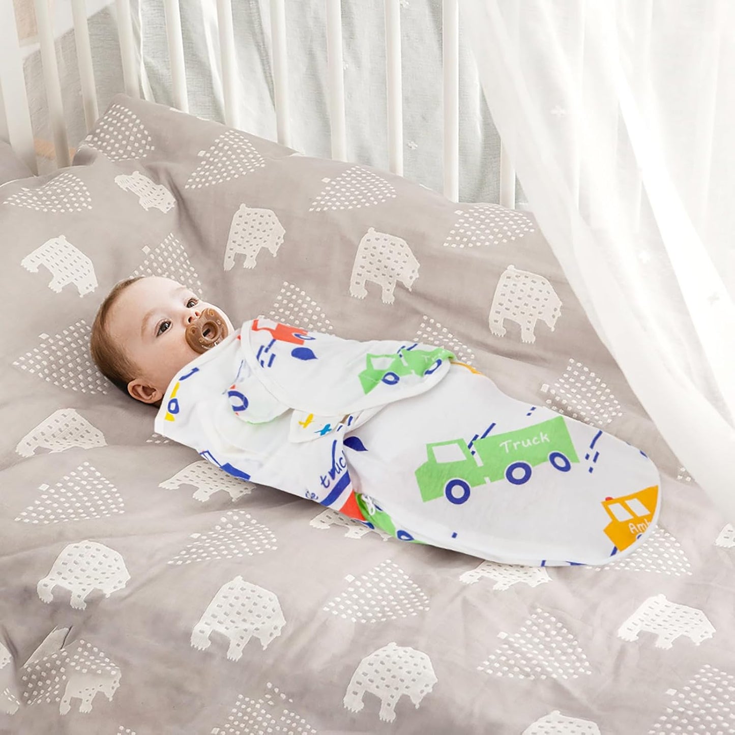 HOUSBAY Baby Swaddle Blanket Boy Girl Super Soft Material Newborn Adjustable Swaddles 2-Way Zipper Sleep Sack 1 Pack (Colorful Car, Medium/Large | 3-6 Months)