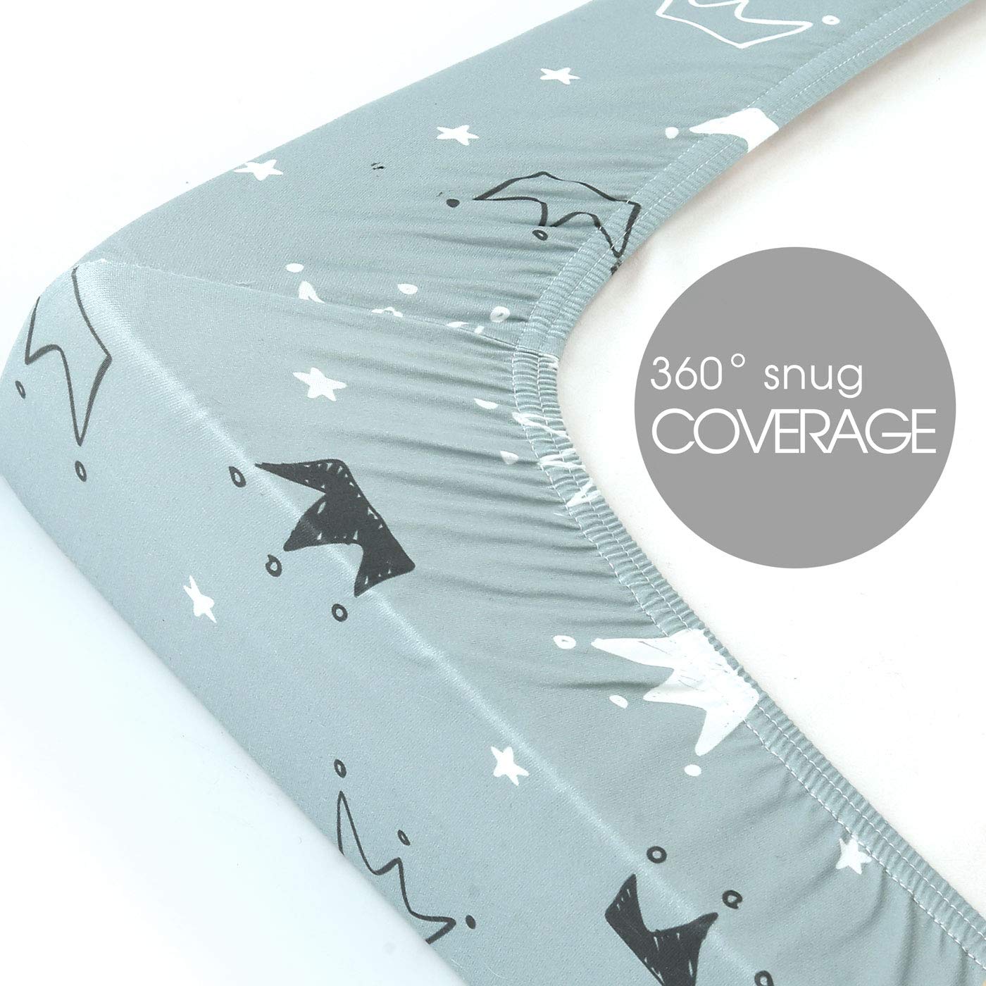 GRSSDER Stretchy Ultra Soft Jersey Knit Fitted Pack n Play Playard Sheets Set 2 Pack,Portable/Mini Crib Sheets, Crown and Cloud for Girls and Boys