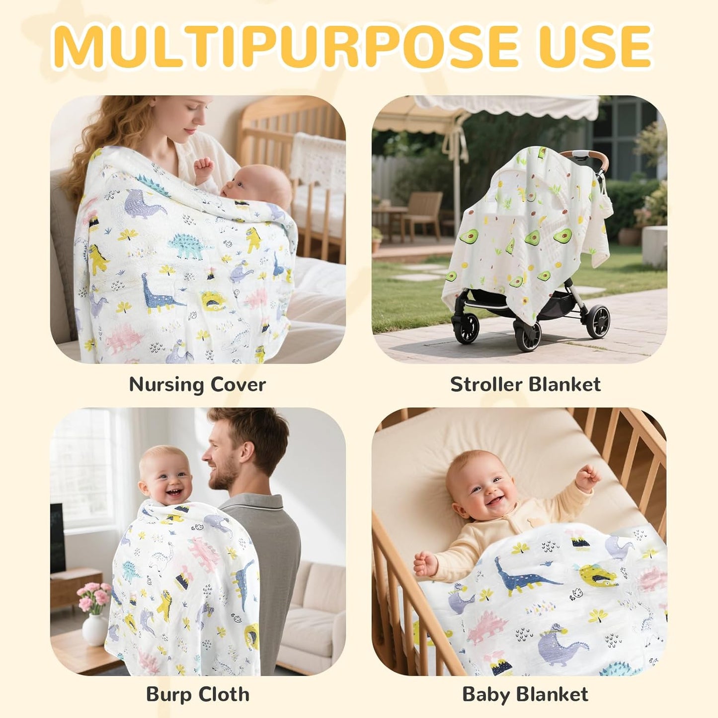 Cotton Muslin Swaddle Blankets for Newborn - 4 Pack Breathable Receiving Blankets for Baby - 47''X47'' Large Soft Thin Unisex Baby Blanket Burp Clothes Baby Bath Towel Stroller Cover