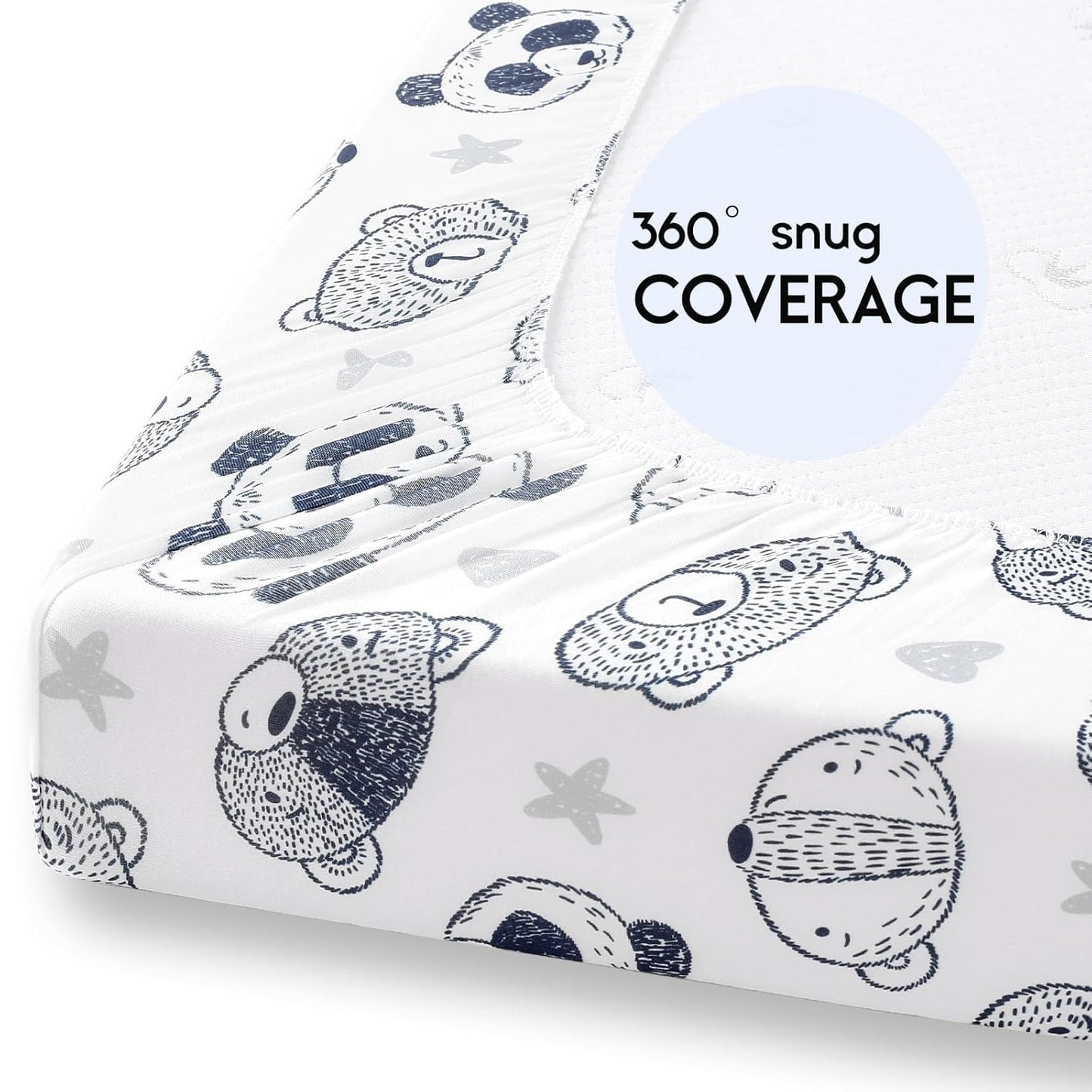 Yoofoss Pack and Play Sheets Fitted, Mini Crib Sheets 2-Pack for Pack N Play Mattress, Stretchy Playard Sheet, Soft and Breathable (Panda)