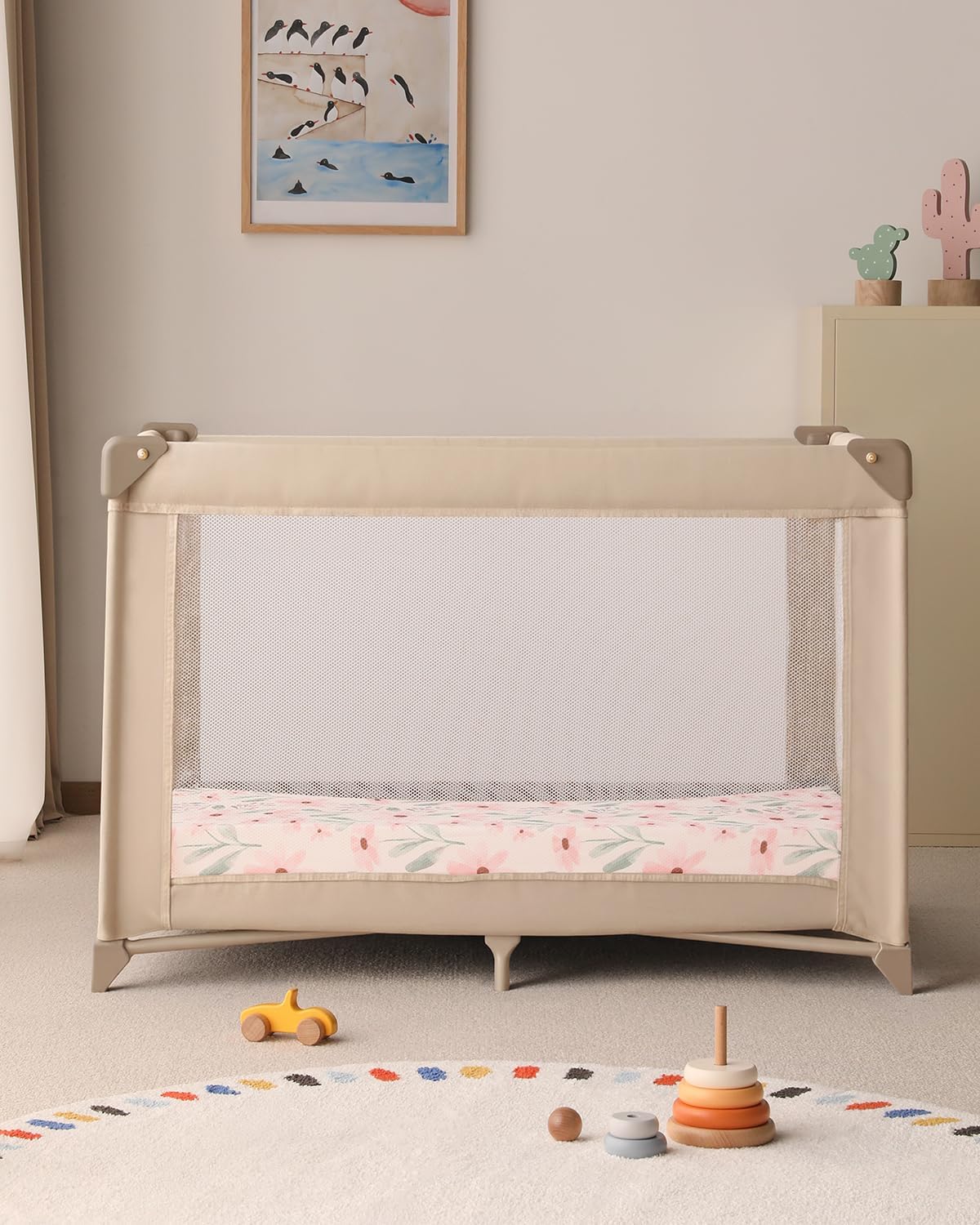 Yoofoss Pack and Play Sheets Girl 2 Pack, 38x26 Mini Crib Sheets Fitted for Baby Compatible with Graco Pack n Play Mattress,Ultra Soft Breathable Microfiber Pink Floral