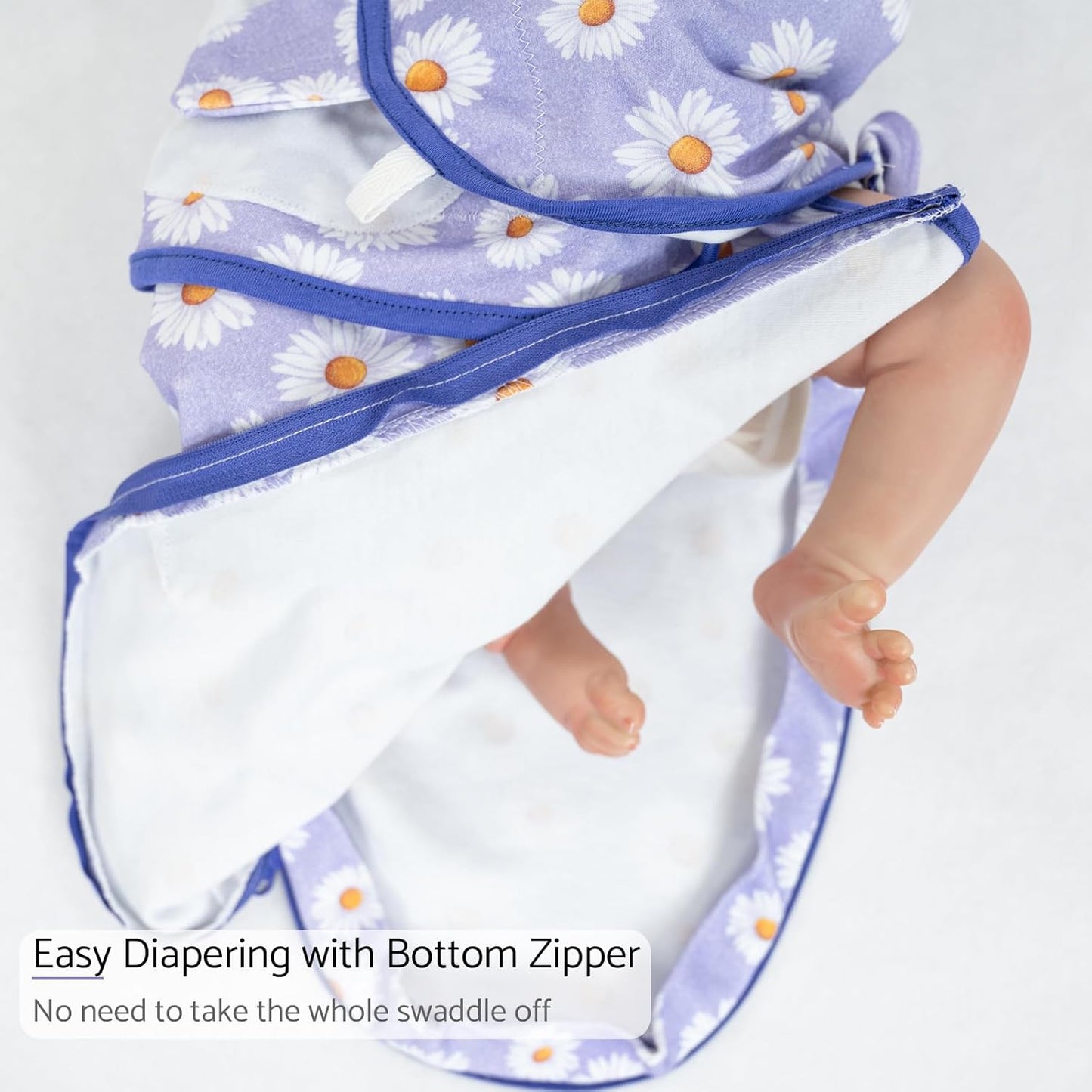 LollyBanks Baby Swaddles 100% Organic Cotton, 3-6 Months Baby Girl Swaddles with Easy Change Zipper, Swaddle Sack for Newborn Girls (Daisy Print)