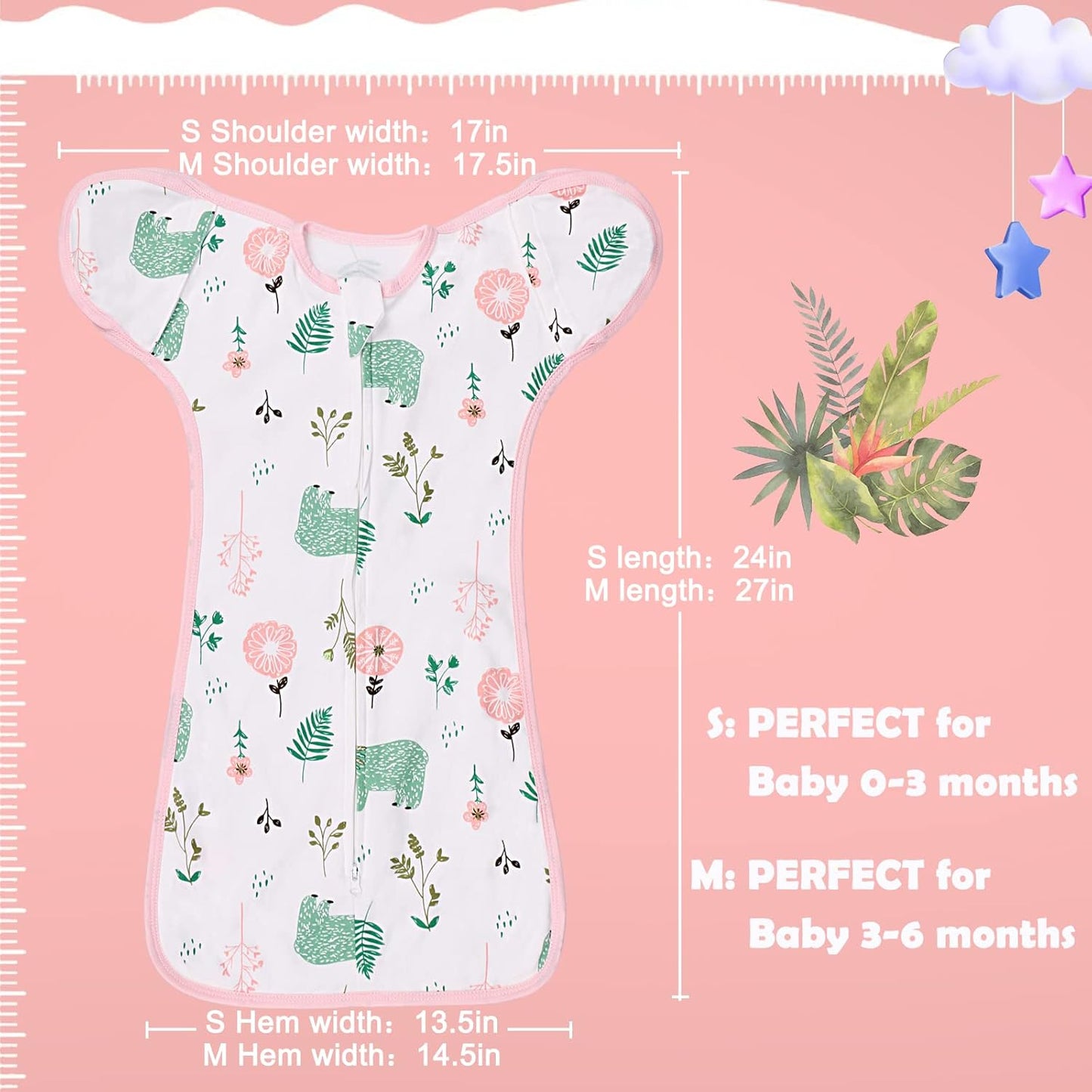 2 Pack Transition Swaddle with 2 Way Zipper, 2 in 1 Arms in/Out Transitional Arms Up Swaddle, 100% Cotton Newborn Swaddles Zipper Swaddles Baby Swaddling Sack Sleeping Sack 0-3 Months, Flamingo & Bear