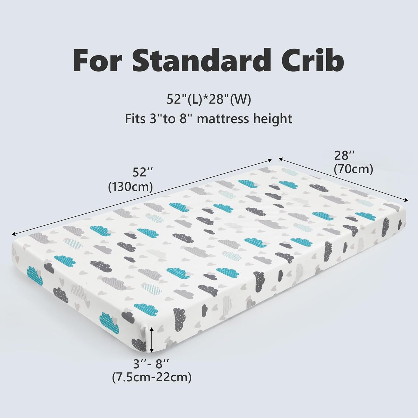 TILLYOU Baby Crib Sheets for Boys Girls, Super Soft Toddler Bed Sheets, 2 Pack Sheets for Standard Crib Mattress 28x52in, Blue Clouds and Stars