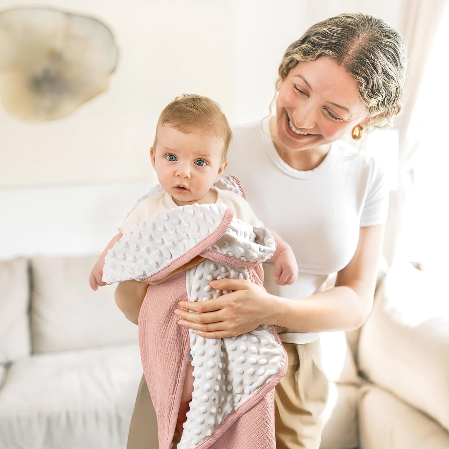 lulumoon Baby Blanket for Newborn Receiving: Minky Dot & Muslin Lightweight - Thermal Blanket Gift for Baby Shower & Hospital Welcoming 30"x40"(Pink)