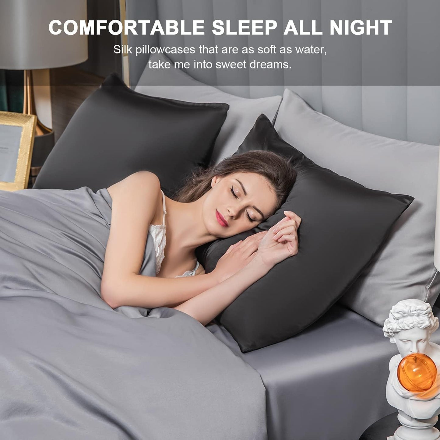 Mulberry Silk Pillowcase for Hair and Skin,Cooling Silk Pillow Case with Hidden Zipper,Allergen Proof Dual Sides Soft Breathable Smooth Silk Pillow Cover for Women (Black,Toddler)