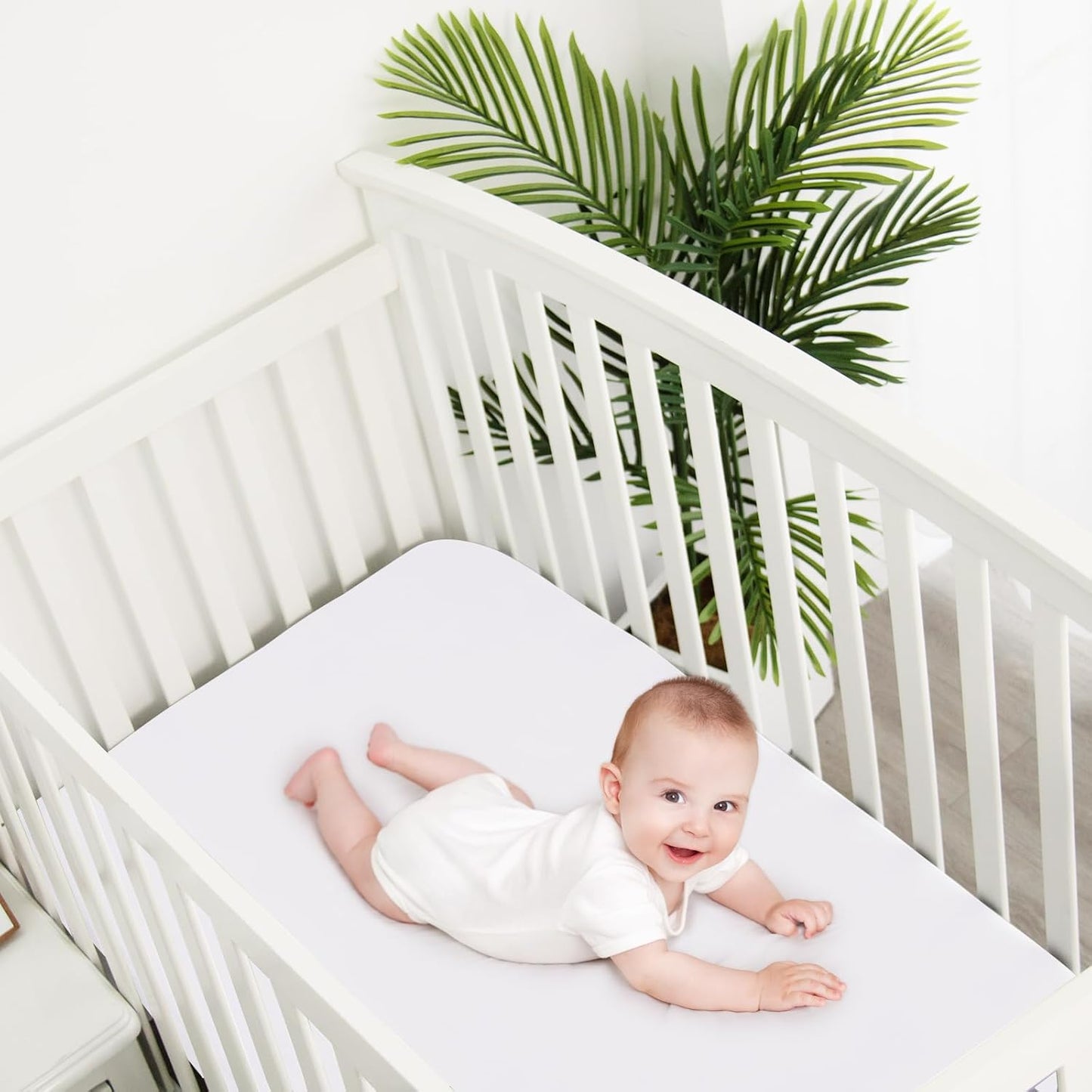 Crib Sheets Waterproof 2 Pack, Crib Mattress Protector, Toddler Fitted Crib Sheet Neutral, Ultra Soft & Breathable Toddler Bed Sheets for Boys and Girls, White