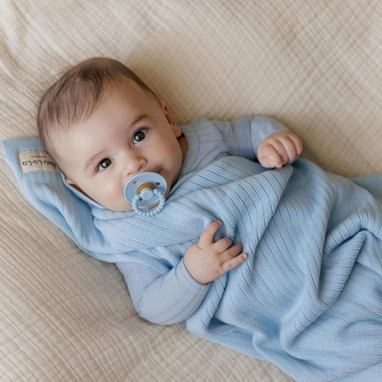 Organic Ribbed Swaddle Blanket for Boys & Girls - 100% Luxury Organic Soft Cotton Knit Warm Cozy Cuddle Stroller Crib Blanket for Newborns, Infants, & Toddlers (Sky Blue)