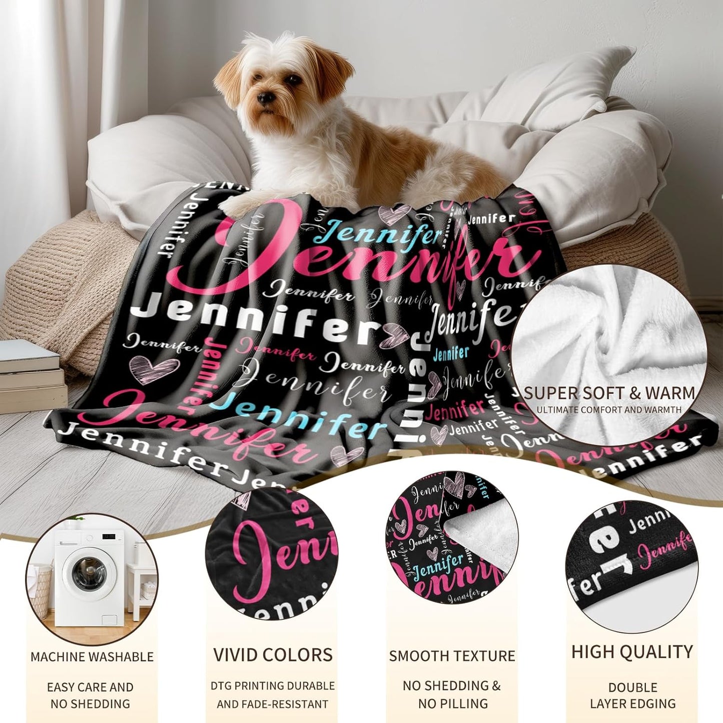 Ship Next Day, Custom Name Blanket - Printed in USA, Personalized Baby Blankets for Girls, Baby Blanket with Name, Ultra-Soft Cozy Fleece Blankets, Gifts for Boys & Girls Kids Teen Girl New Mom