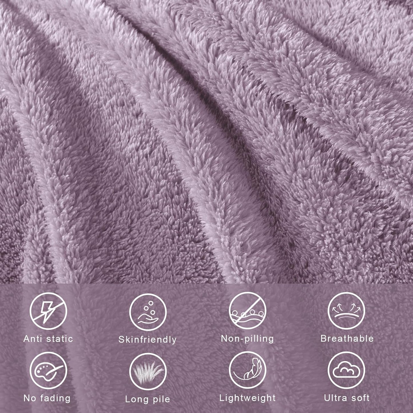 Exclusivo Mezcla King Size Flannel Fleece Blanket, Super Soft Velvet Plush Bed Blanket, Fuzzy Cozy and Warm for All Seasons, 90x104 Inches, Grayish Purple