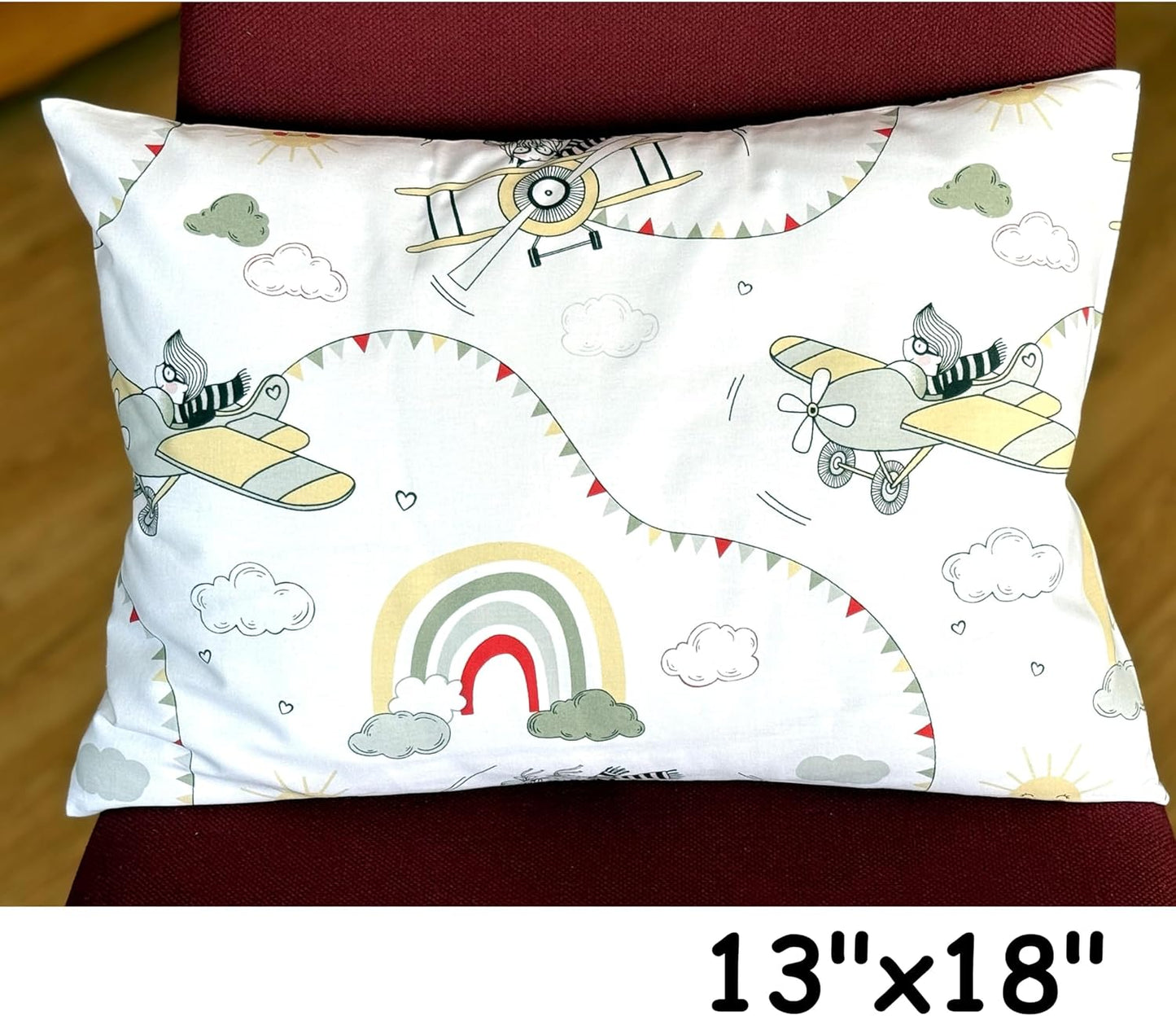 13x18 Toddler Pillowcase - Small Travel Pillow Case Cover Cotton, Kids Pillowcase Airplane Pattern for Boys - Airplane