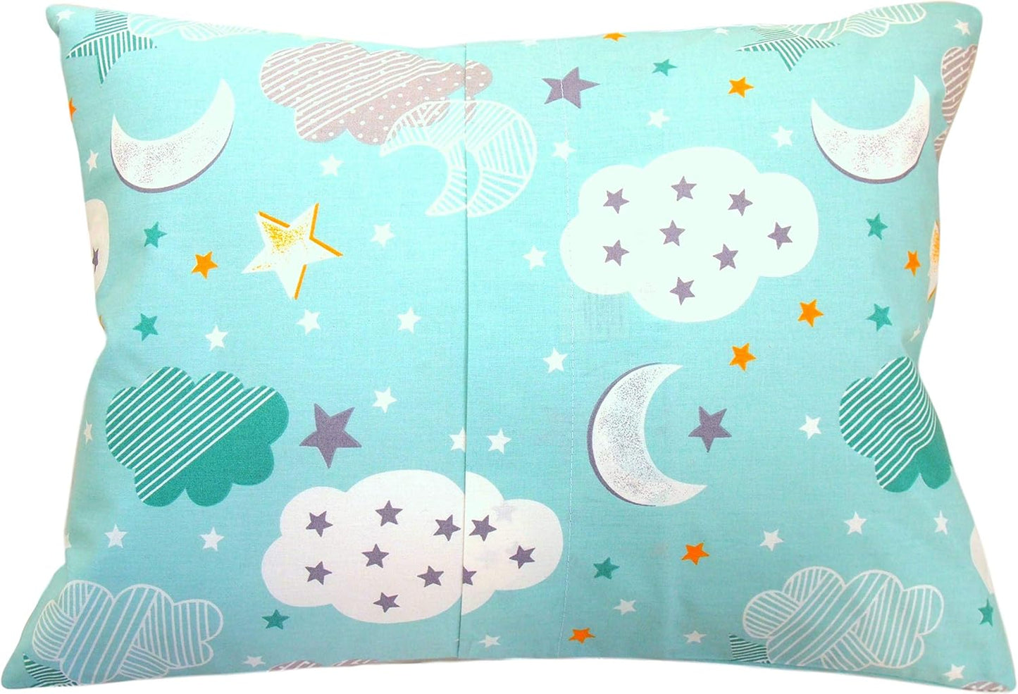 Toddler Pillow Case 13 x 18 - Star Pillow Case Cover Travel Size, Cotton Toddler Pillowcase Star, Moon Child Pillow Case, Green Moon Star Pillow Cover