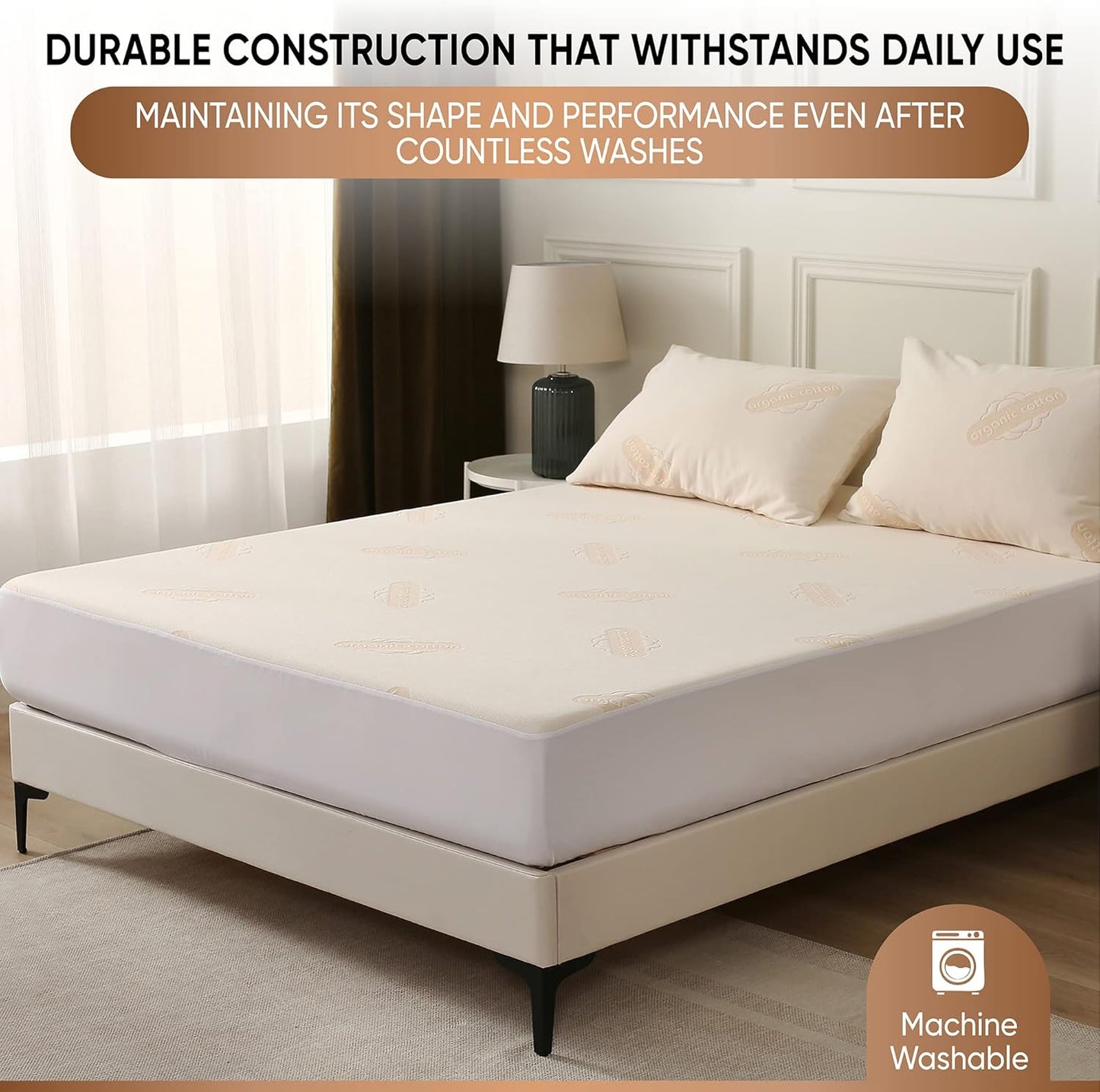 Waterproof Organic Mattress Protector Full - Organic Cotton Breathable Mattress Pad Cover - 200 GSM Comfort - Deep Pocket - Fitted Comfort