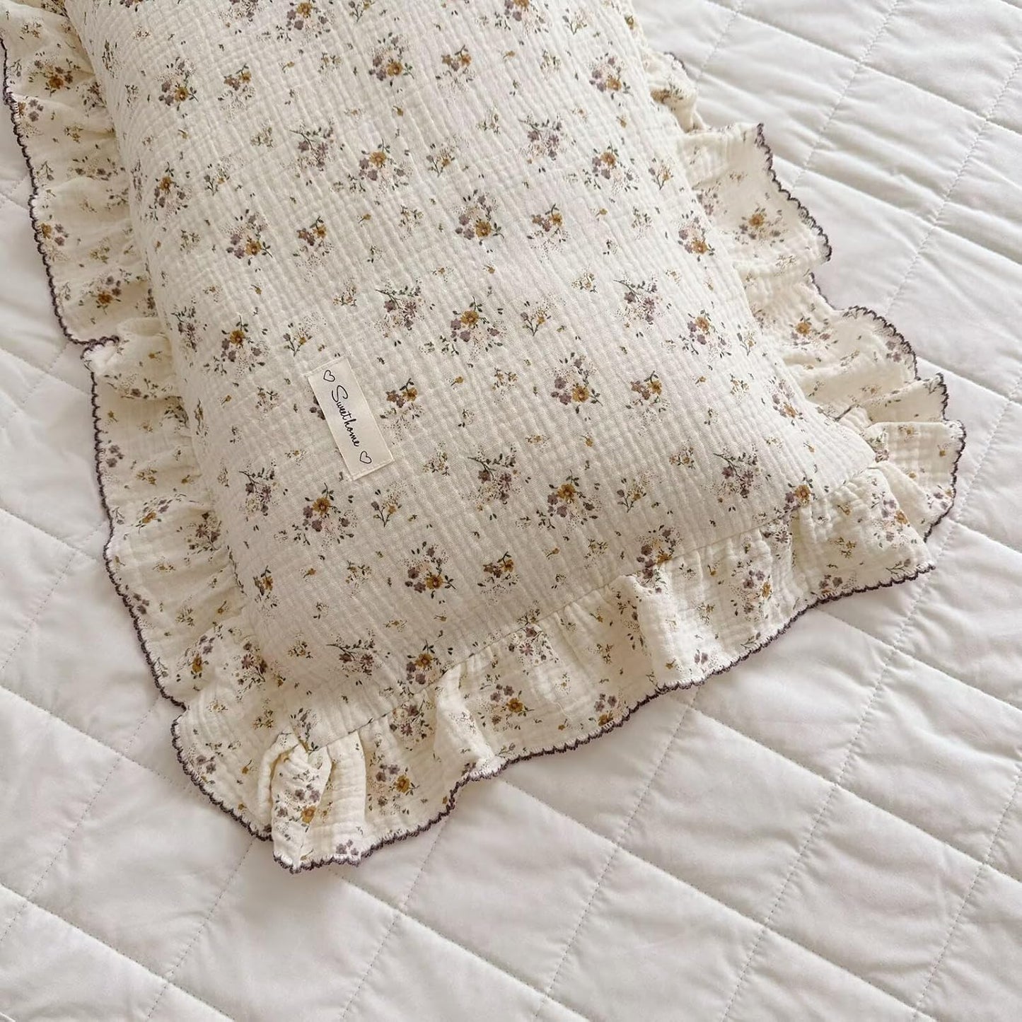 BuLuTu Floral Toddler Pillow Cases Cotton Muslin Cotton Pillowcases for Girls Nursery Pillow, Kids Pillow Cover for Crib/Toddler Bed, Envelope Closure,1 Piece, Crapemyrtle Pattern, 14"x20"