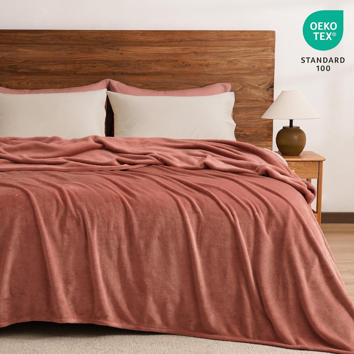 PHF Ultra Soft Fleece Blanket King Size, No Shed No Pilling Luxury Plush Cozy 300GSM Lightweight Blanket for Bed, Couch, Chair, Sofa Suitable for All Season, 108" x 90", Brick Red