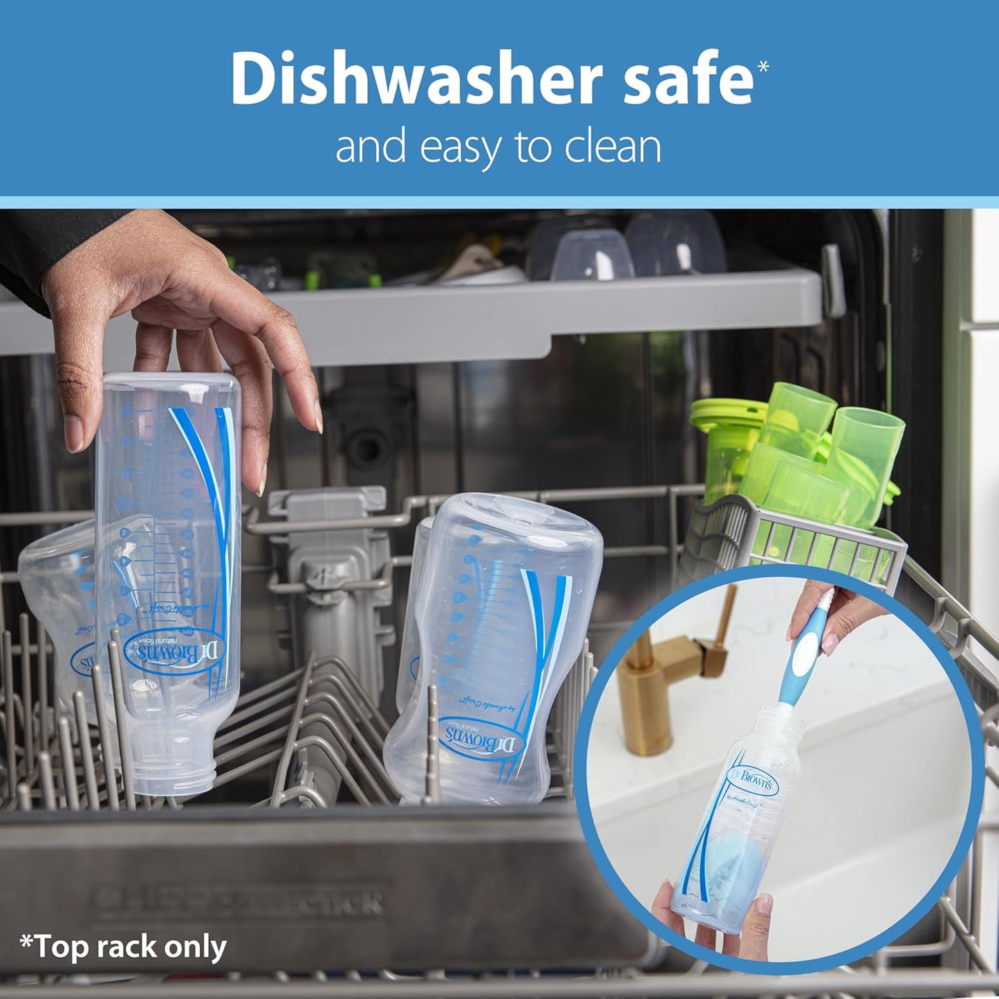 Dr. Brown's Natural Flow Anti-Colic Options+ Narrow Baby Bottle, Blue Nature, 8 oz/250 mL, with Level 1 Slow Flow Nipples, 0m+, 4 Pack