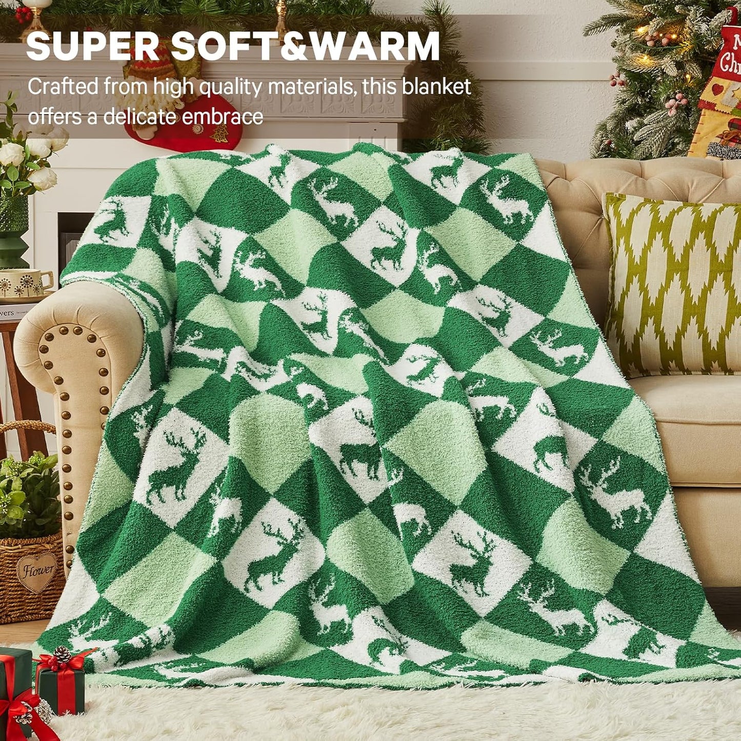 CYMULA Christmas Knit Throw Blanket - Super Soft Cozy Fuzzy Blankets for Couch, Sofa & Bed, Holiday Throw Blanket,50"x60"