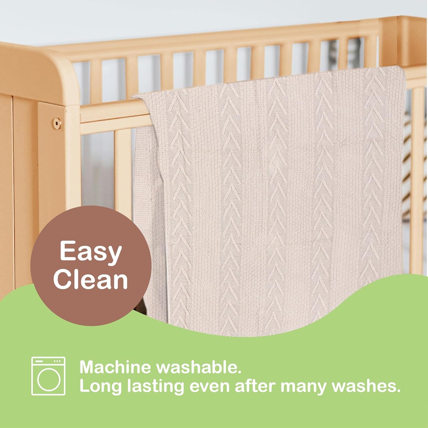 Organic Cotton Baby Blanket - 31.5 x 43.3 Inches, Soft Knitted Crib Blanket for Boys & Girls, Breathable Design (Beige)