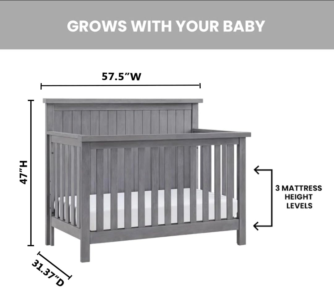 Soho Baby Everlee 4-in-1 Convertible Crib, Graystone