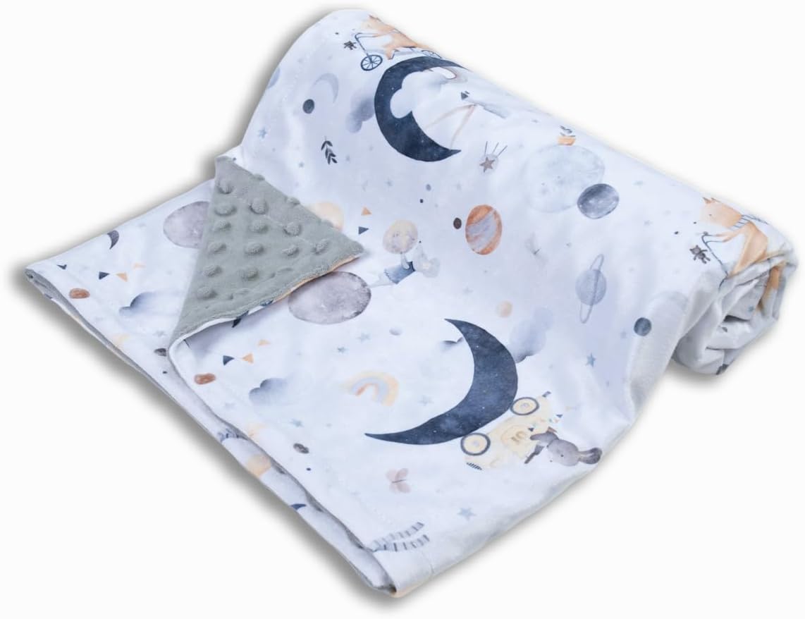Baby Blankets for Unisex Boys Girls, Super Soft Nursery Minky Blankets, 30 x 40 inch Outer Space Printed Bed Throws Newborn (Planet Fox)