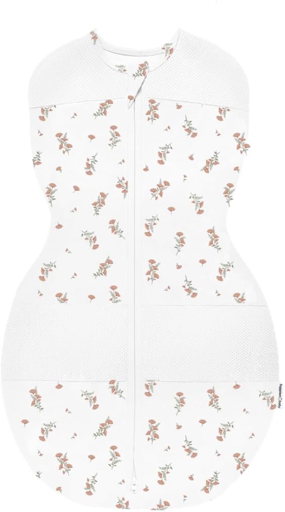 Happiest Baby Sleepea 5-Second Swaddle - 100% Organic Cotton Baby Swaddle Blanket - Doctor Designed Promotes Healthy Hip Development (Ivory Wildflowers, Medium)