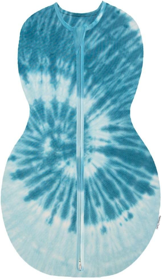Happiest Baby Sleepea 5-Second Swaddle - 100% Organic Cotton Baby Swaddle Blanket - Doctor Designed Promotes Healthy Hip Development (Tie Dye Blue, Large)