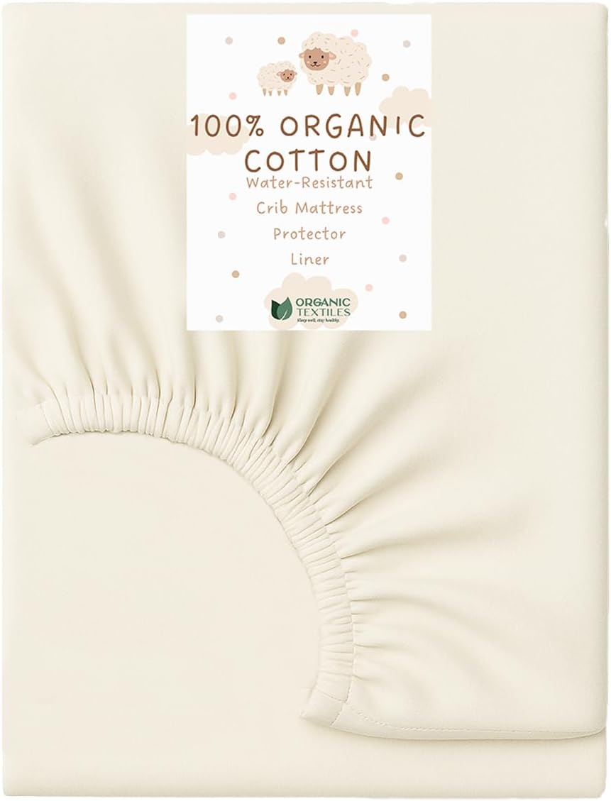 Organic Cotton Crib Mattress Protector - Water Resistant Fitted Sheet Liner Pad, Skin Friendly, Chemical-Free Pure Cotton [GOTS-Certified] for Playard (38"x26") - Made in USA