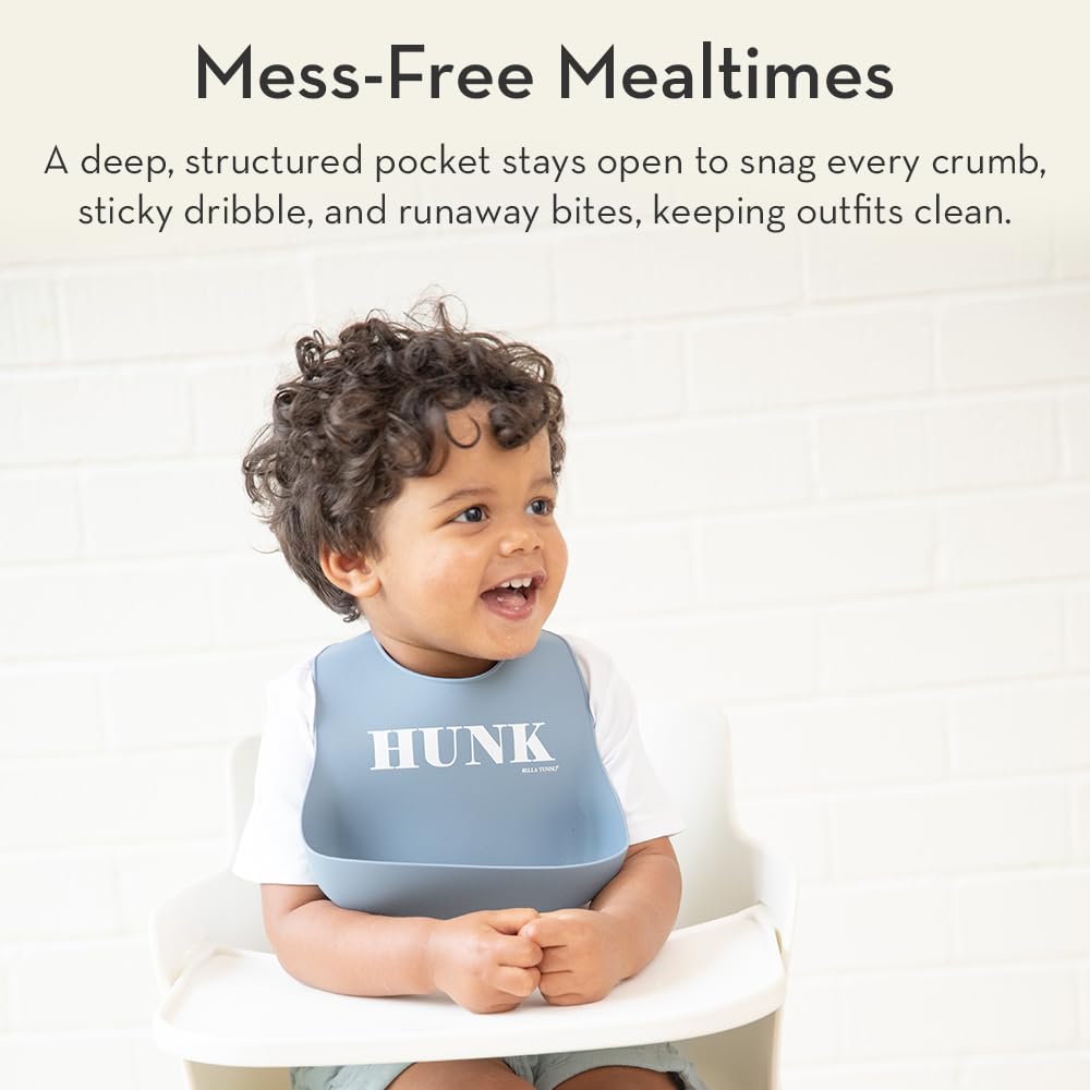 Baby Bib for Eating by Bella Tunno, Waterproof Silicone Bib with Large Food Catcher, Adjustable Fit for Babies 4-12 months & Toddlers 1-3 Years, Boys & Girls, Single and Unemployed