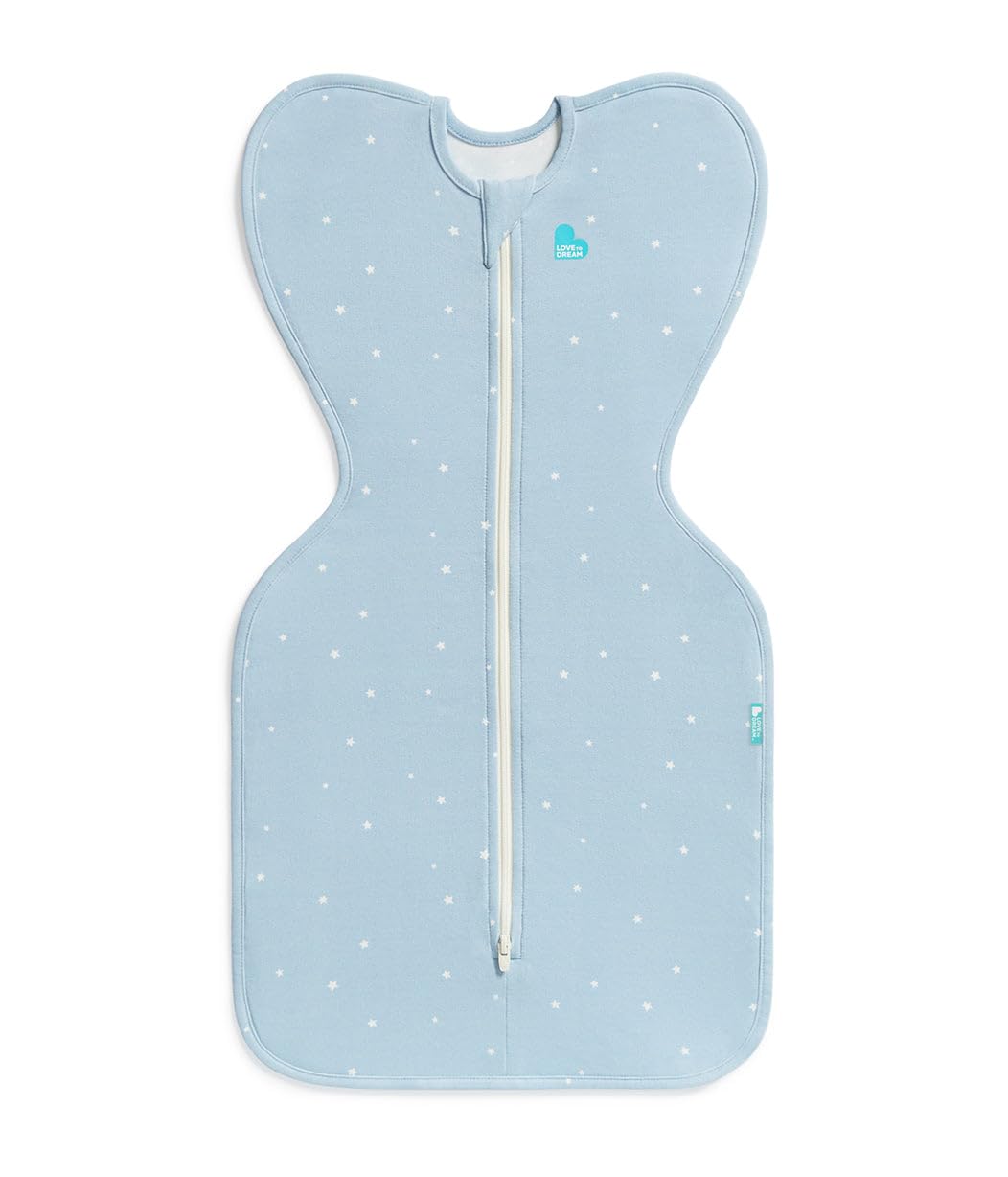 Love to Dream Swaddle Up Original, Arms Up Position, Light and Ultra Breathable Cotton - Wearable Blanket - 1.0 TOG - (20-24°C) Ideal for Moderate Temps (Twinkle Powder Blue, Medium, 6–8.5kg)