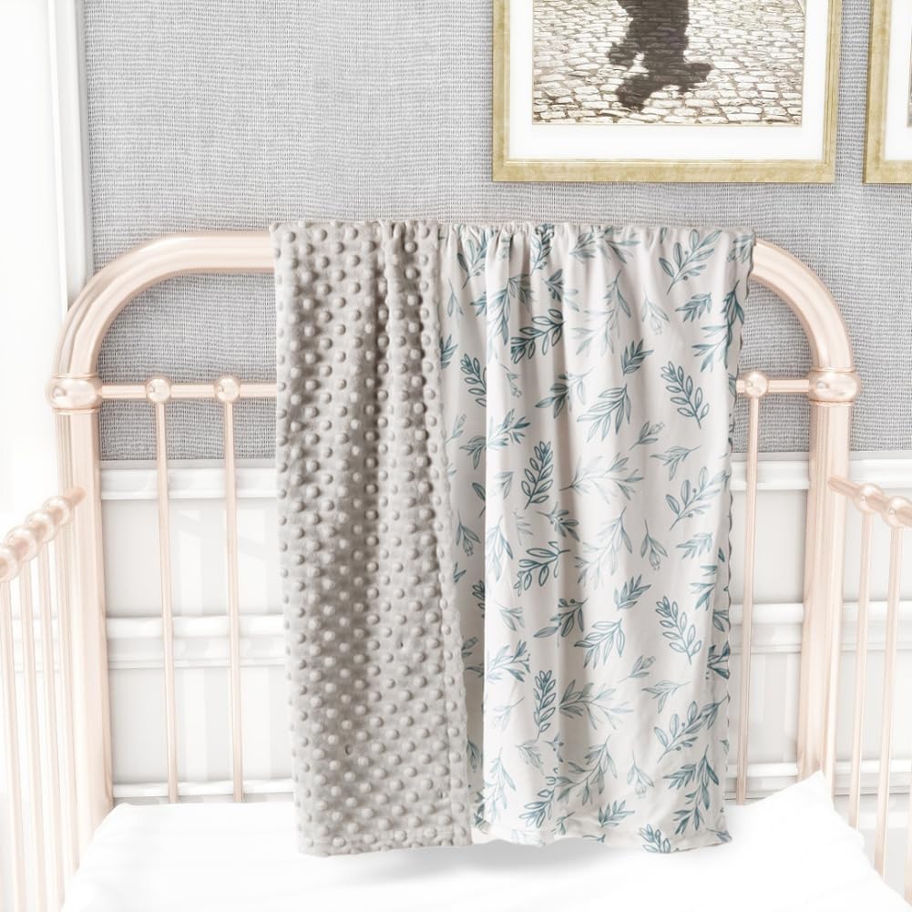 Soft Sage Green Baby Blankets for Unisex Girls or Boys Breathable Gender Neutral Nursery Double Layer Blankets with Dotted Backing and Leaf Printed for Newborn Toddlers 2 Pack (Leaf)