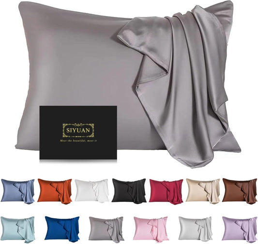 Mulberry Silk Pillowcase for Hair and Skin,Standard Size Cooling Silk Pillow Case with Hidden Zipper,Allergen Proof Dual Sides Soft Breathable Smooth Silk Pillow Cover for Women(Standard,Dark Gray)
