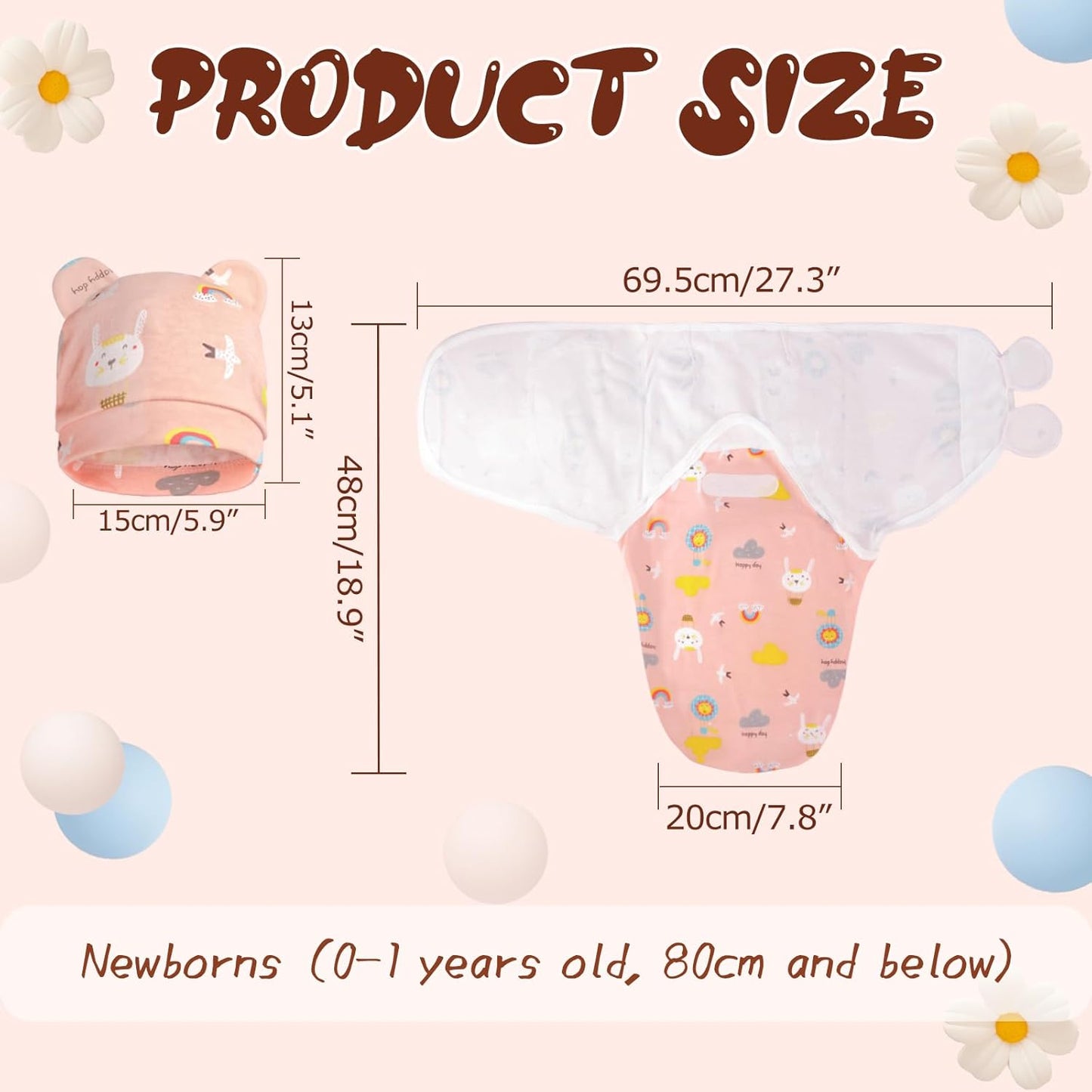 Baby Swaddle Sleep Sacks with Hats for 0-3 Months Baby Swaddle Blanket Wrap Newborn Swaddles Sack for Baby Boy Girl