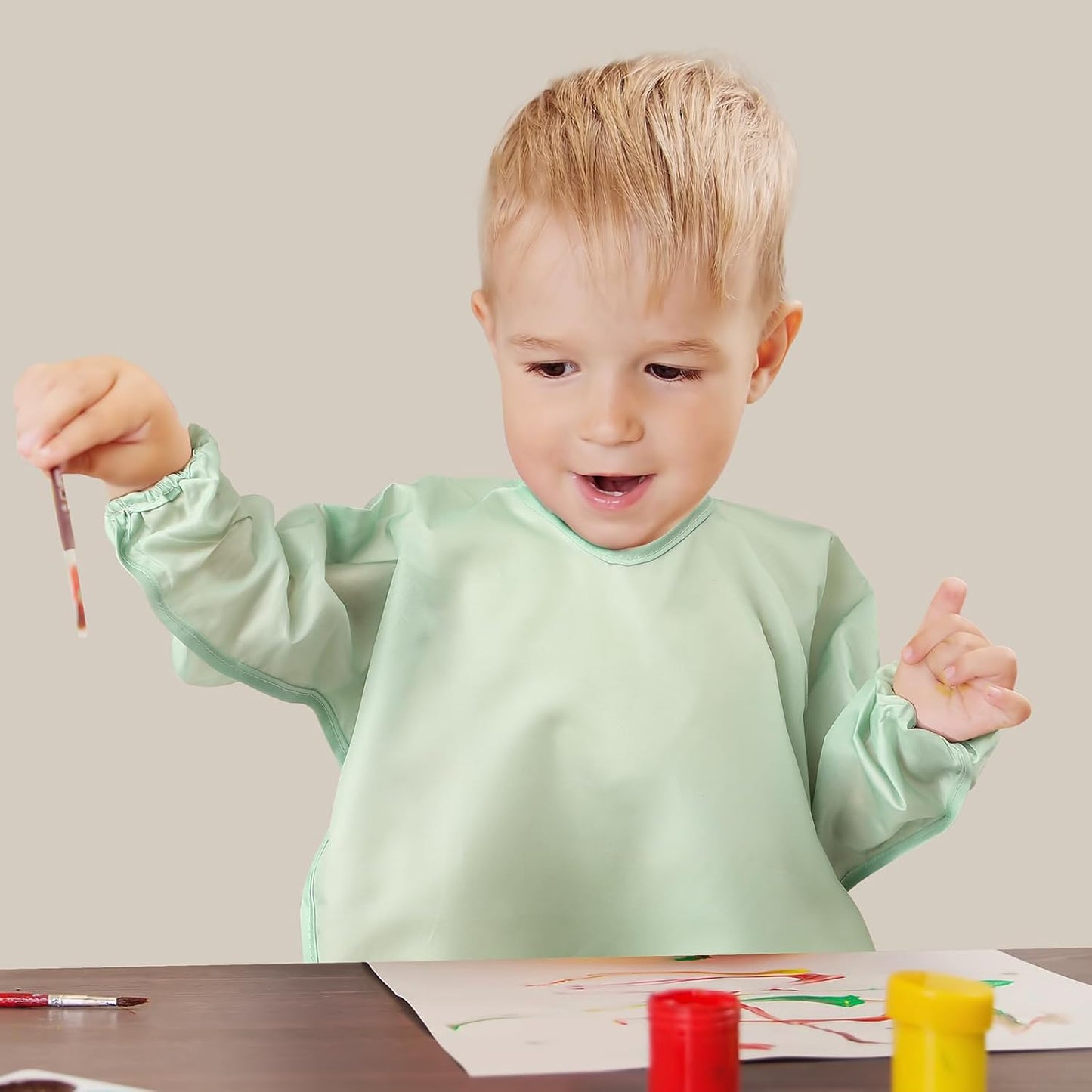 4 Pack Long Sleeve Bib, Waterproof Sleeved Smock for Baby Boy or Girl, Reusable Bib with Pocket, Ages 6-24 Months