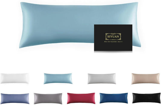 Mulberry Silk Pillowcase for Hair and Skin,Cooling Silk Pillow Case with Hidden Zipper,Allergen Proof Dual Sides Soft Breathable Smooth Silk Pillow Cover for Women (Aqua Blue, Body)