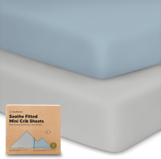 2-Pack Mini Crib Sheets Fitted - 38x26 Pack N Play Sheets for Pack and Play Mattress, Organic Cotton, Soft & Breathable Playard Bedding, Neutral Mini Toddler Bed Cover for Boys, Girls (Steel)