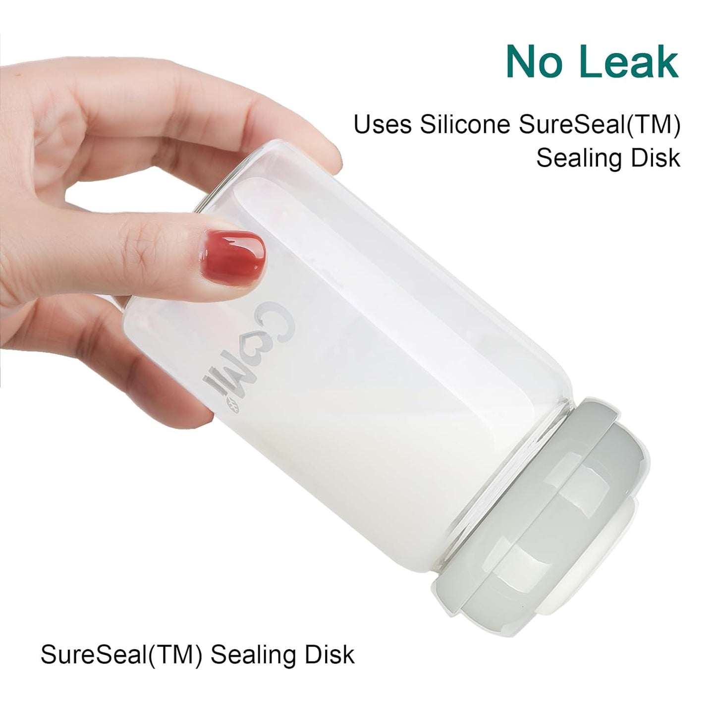 COMI Wide Neck Glass Breastmilk Collection n Storage Bottle, 8oz with Screw Ring Sealing Disk; Re-markable Sealing Disc. BPA Free, Fits Breast Pumps & Nipples (6 Gray Lids)