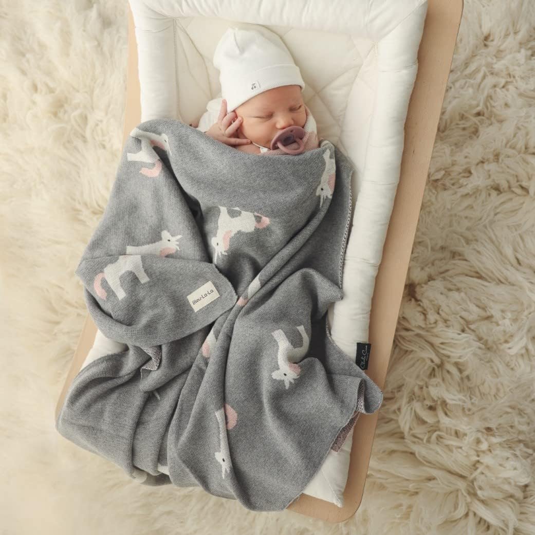 Cotton Baby Swaddle Blanket for Girls and Boys - Buttery Soft Cozy Receiving Swaddle Crib Stroller Blanket for Shower Gift Registry for Newborns, Infants, Toddlers (Unicorn - Grey)