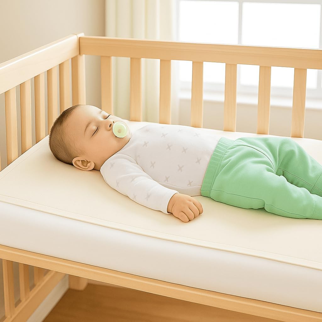 Organic Cotton Crib Mattress Protector - Water Resistant Flat Sheet Liner Pad, Skin Friendly, Chemical-Free Pure Cotton [GOTS-Certified] for Standard (52"x28") - Made in USA
