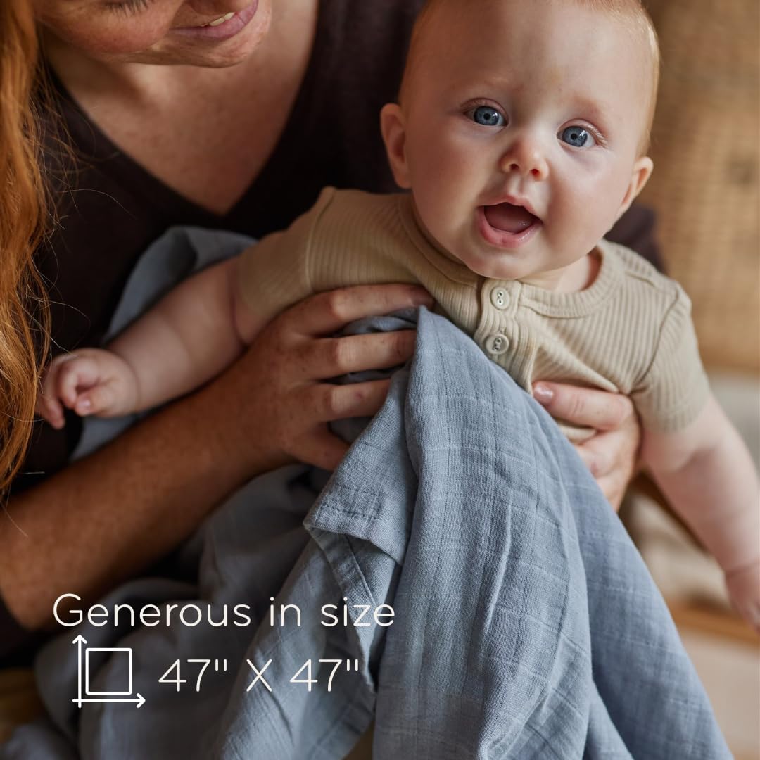 Swaddle - 100% Organic Cotton - Muslin Swaddle Blankets for Newborn, 47" x 47" 2-Pack (Fog/Tradewinds)