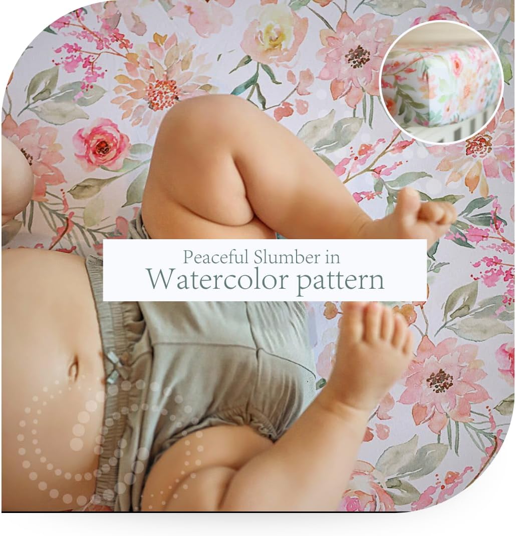 Baby Girls Crib Sheets | 2 Pack Floral Ultra-Soft Bedding for Crib Mattress and Toddler Beds |Blended Cotton Fitted Crib Sheet for Baby Girls Comfort and Elegance by Max&So