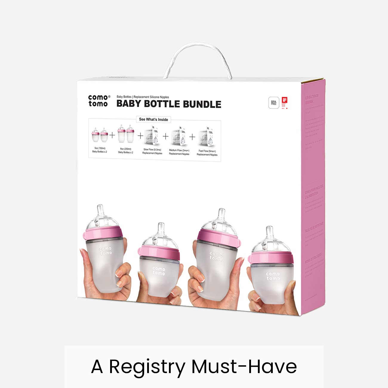 Comotomo Baby Bottle Bundle, Pink, (7 Piece Set)