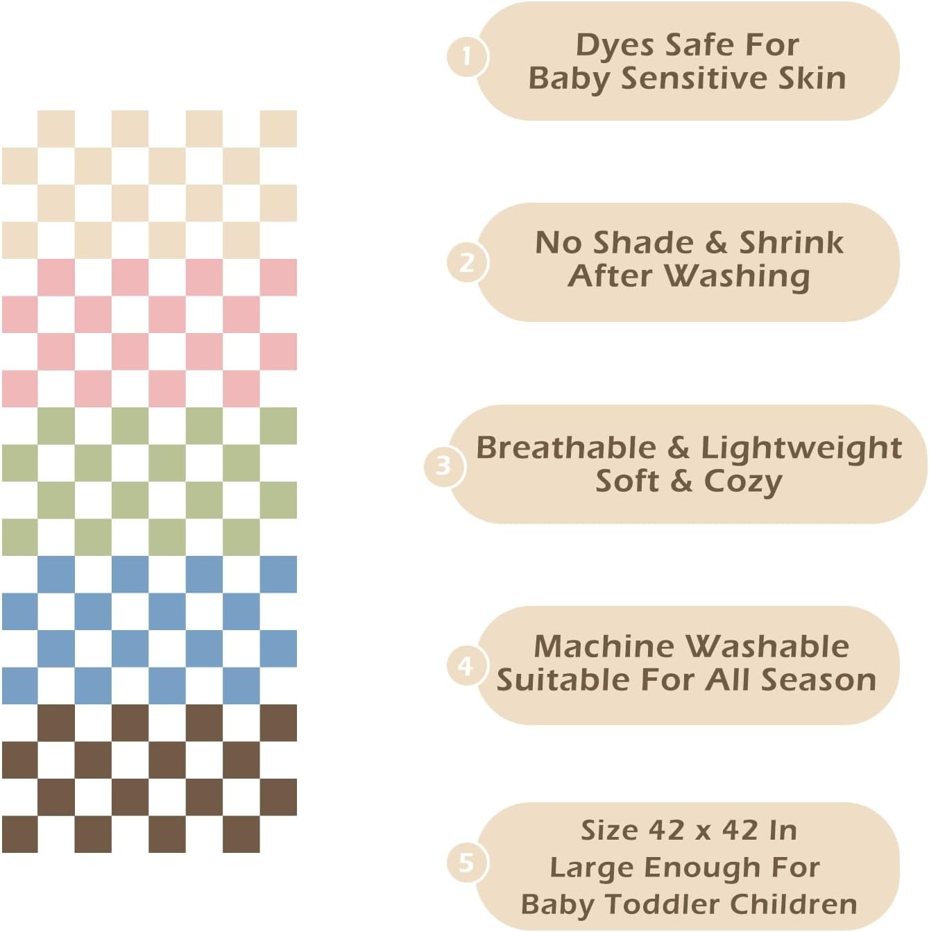 Ultra Soft Checkered Muslin Baby Blanket Pack of 2 Cotton Swaddles Bed Blankets for Babies and Toddlers Boys Newborn 42 x 42 inches (Blue and Coffee)