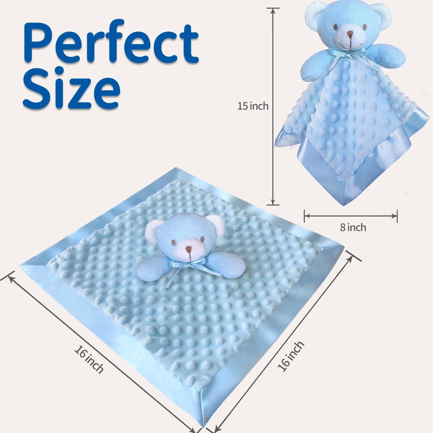 Loveys for Babies, Soft Baby Security Blanket Lovies for Babies, Stuffed Animals Blankie for Newborn Infant with Baby Snuggle Toy, Boys Gilrs Gifts Blue Bear Security Blanket 16 Inch