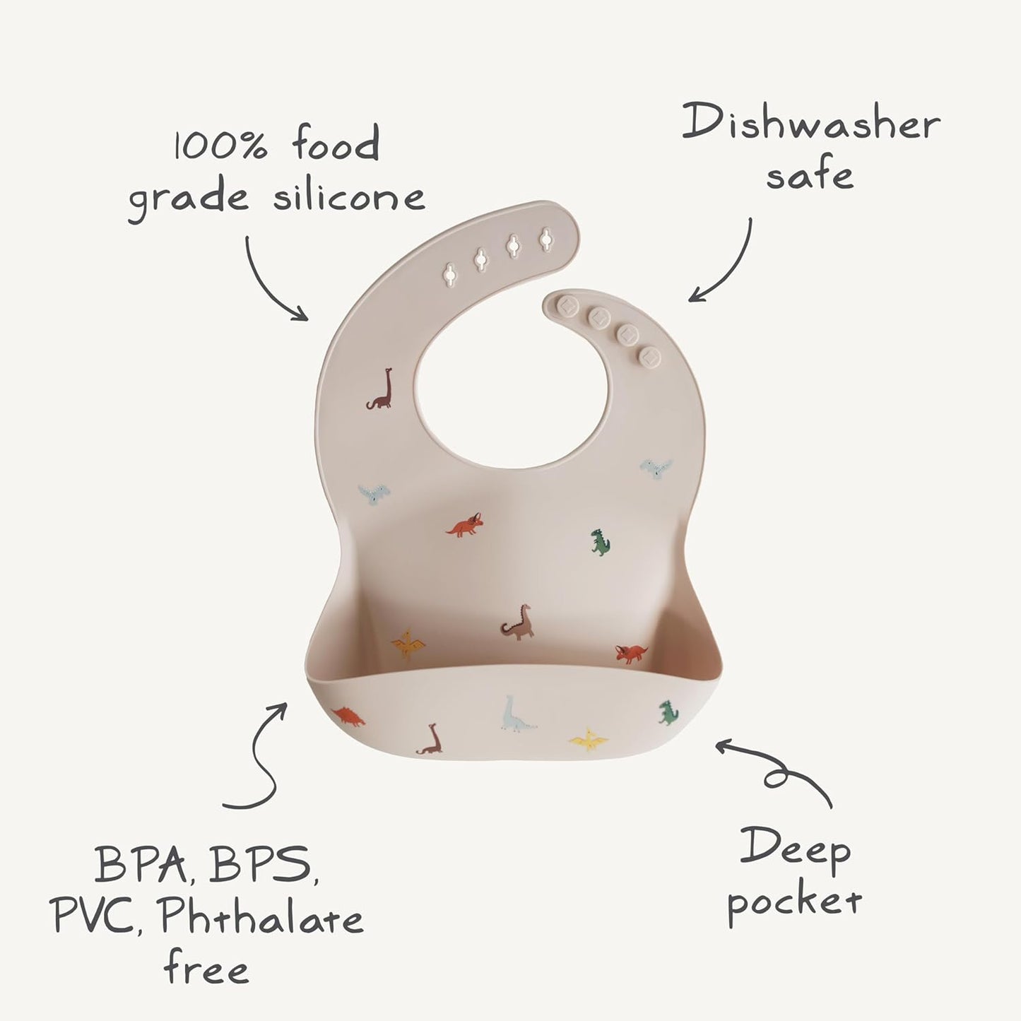 mushie Silicone Baby Bib | Adjustable Fit Waterproof Bibs (Pretzel)