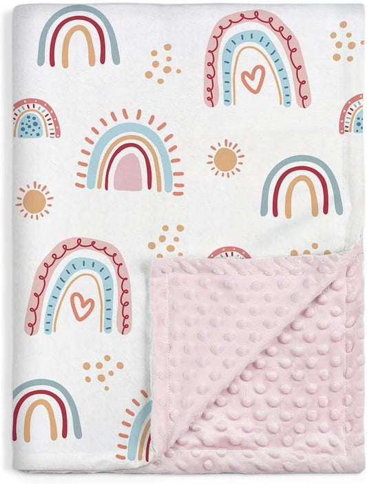SANDJEST Rainbow Kid Blanket for Girls - 30 x 40 Kids Minky Blanket - Gifts for Kids on Birthday Christmas Nursery Bedroom Decor