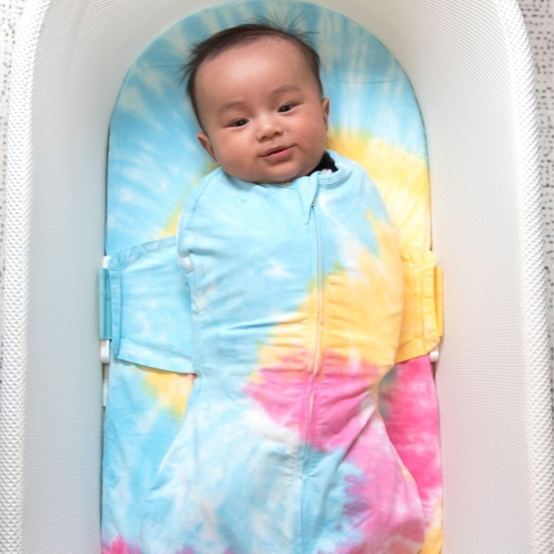 Happiest Baby SNOO Sleep Sack - 100% Organic Cotton Baby Swaddle Blanket - Doctor Designed Promotes Healthy Hip Development (Tie Dye Rainbow, X-Large)